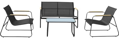 Happy Garden Conjunto de Muebles de jardín Tenerife en textileno Negro, 4 plazas, con sofá, 2 sillones y Mesa de Centro Rectangular