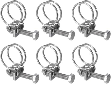 sourcing map 6 fascette stringitubo a doppio filo, 21-25 mm, regolabili, in acciaio inox, con bullone M6, per tubo di raccolta della polvere, tubo della pompa