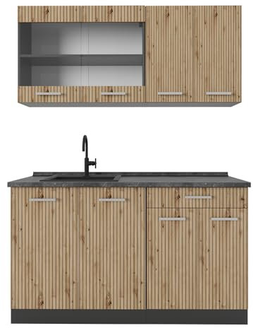 Vicco Singleküche R-Line, Artisan Eiche/Anthrazit, 140 cm, AP Anthrazit