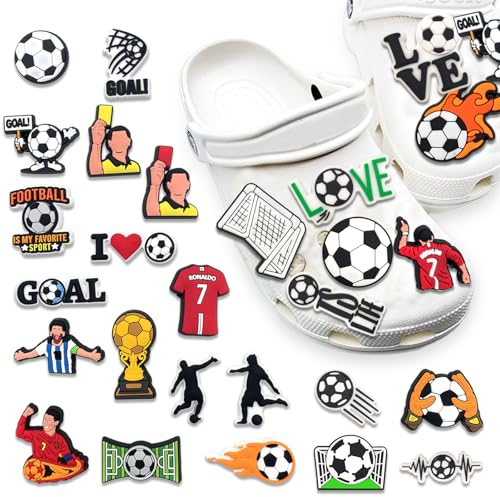 ZmdecQna 27 PCS Multicolored Cartoon Football Shoe Charms, DIY Set, Croc Charms for Adults Teens Kids, Bracelet Wristband Accessories, Birthday Party Gift