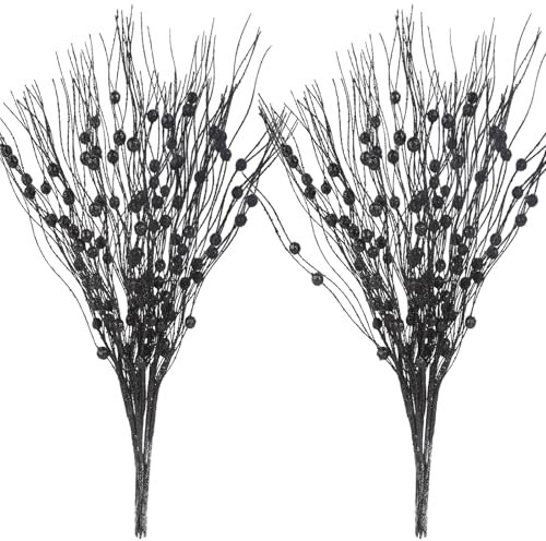 12 Stück Künstliche Glitter Rollen Beerenstamm Ornamente, 41cm Schwarz Beeren Zweig Dekorative Sticks für Christbaumschmuck Weihnachtsdeko Adventskranz Deko Weihnachtsgirlande Türkranz Weihnachten