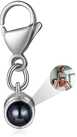Jeweidea Porte Clef Photo Projection Porte Clef Personnalisable avec Photo pour Femme Homme Porte Clef Gravure Coeur Porte Clef Anniversaire en Acier Inoxydable pour Couples
