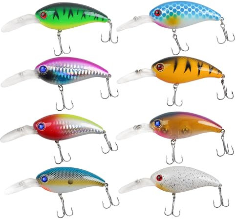 Angelköder Set Kunstköder Kit,8stk Wobbler Crankbaits Köder mit Angelhaken Jerkbait Harte Popper Köder für Salzwasser Süßwasser Barsch Hecht Zander Forelle Lachs