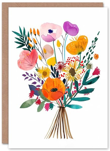 Artery8 Greeting Card Colourful Floral Bouquet Abstract Watercolour For Her Woman Mother's Day Card