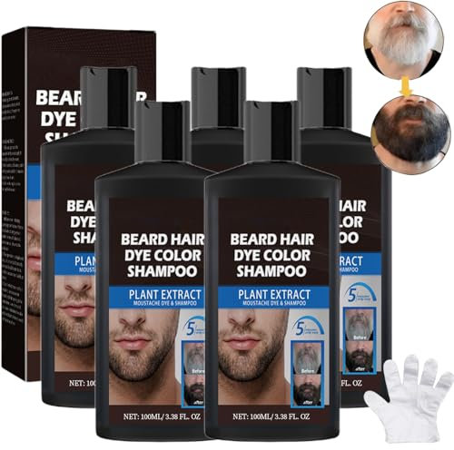 Champú Para Teñir El Cabello Y La Barba Easy Dye, Tinte Para Barba Para Hombres De Color Negro, Champú Para Teñir La Barba, Coloración Del Bigote, Cobertura De Canas De Aspecto Natural (5 botellas)
