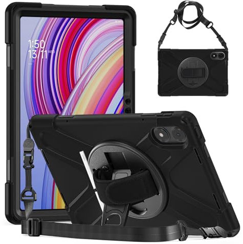 Gerutek Funda Anticaída para Redmi Pad Pro 5G/Xiaomi Poco Pad 2024, (12,1 Pulgadas), Carcasa Rugosa con Soporte 360° Giratorio, Correa de Mano/Hombro, Portalápiz, Funda para Redmi Pad Pro 12.1, Negro