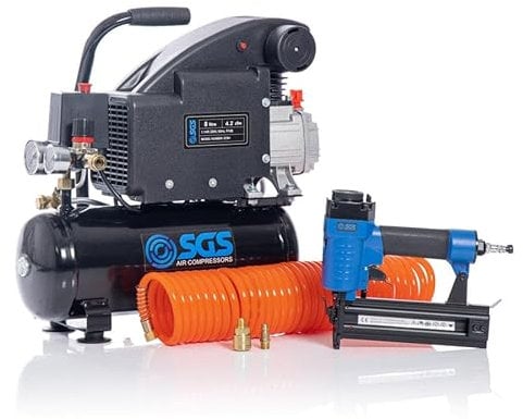 SGS 8 Litre Air Compressor & Nail Gun Kit - 4.2CFM 1.1HP