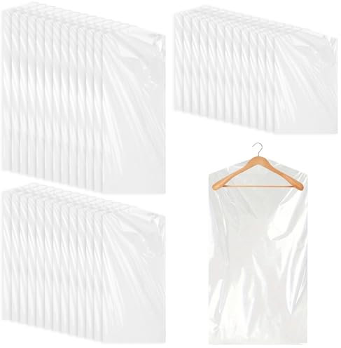 BORISCA 39 Pezzi Buste Trasparenti Copriabiti, 60 * 90/120/150cm Sacchetti Copriabiti, Custodie Plastica Vestiti per Protezione Antipolvere, Buste Trasparenti per Vestiti, Camicie, Abiti, Maglioni (A)