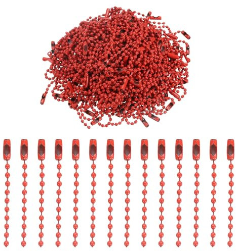 sourcing map 220pcs Metal Ball Bead Chain, 100mm Long Bead Connector Clasp Dog Tag Hanging Chain for Key Chains Tags Craft Projects Jewelry Making, Red