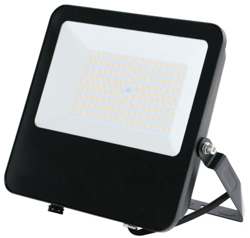 Bright Source LED Floodlight, Photocell, IP65, 100W, 12,000lm, 120° Beam Angle, 6500K Daylight White, Black, with Adjustable Tilt Mounting Bracket & 1m Lead Wire