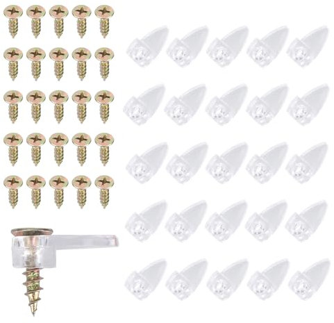 BOXOB 25 Sets Glass Retainer Clips with Screws, PP Material Clear Mirror Fixings Hooks Hanger Clips Frame Hanging Hardware Kit Brackets for Wall Mounting Glass Holders for Cabinets Window Door