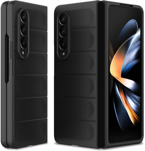 BonYonka Hülle für Samsung Galaxy Z Fold 4, Schwarz | Hard PC Rückseite, Stoßfestes Wellenmuster, Kratzfeste Oberfläche, Rundumschutz mit Kameraschutz