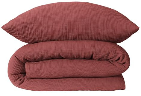 Schiesser Bettwäscheset Molly | 2-teilig | Uni | Musselin | 100% Baumwolle | Oeko-Tex Zertifiziert | Reißverschluss | 135x200cm + 80x80cm | Rosenholz