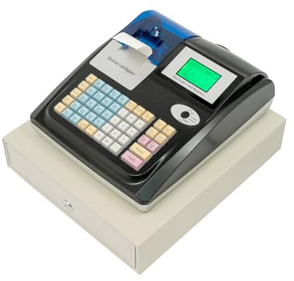 Levkitch Registrierkasse,Elektronische Kasse für den Handel,Kassenlade mit 4 Fächern für Banknoten und 5 für Münzen 2 LED-Display und 48 Tasten,Kassenschublade
