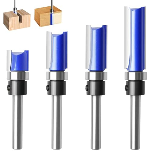 4 Stück Bündigfräser 6 mm Schaft, Fräser Oberfräser, Bündigfräser mit anlaufring oben, mit Kugellager, Werkzeuge für die Holzbearbeitung, Oberfräser Nutfräser Schneidwerkzeug für Holz Bündigfräser-Set