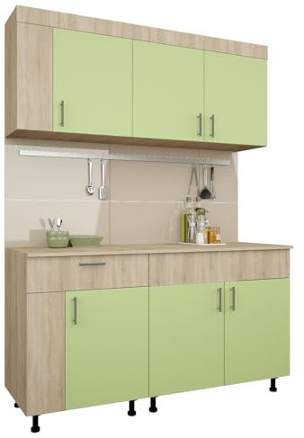 haaus Küchenset Reno, Sonoma Eiche/Grün, L 150 cm