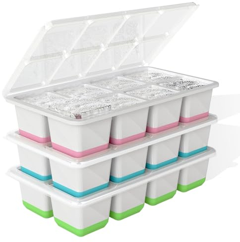 Silikon Eiswürfelformen mit Deckel – Große quadratische Whiskey-Eisformen für Cocktails, Old Fashioned & Smoothies – 3er-Pack BPA-freie Eiswürfelschalen mit leichtem Auslösen für Gefrierschrank(Farbe)