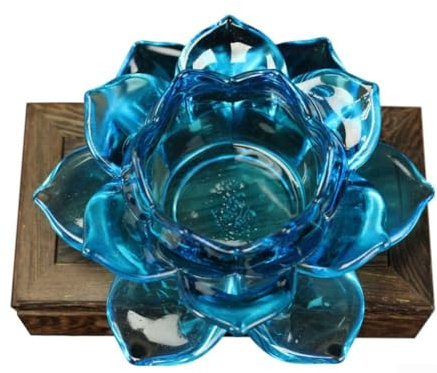 Kerzenhalter Lotusform Glas Schwimmende Kerze Teelichthalter für Heimdekoration und spirituelle Rituale Indoor Outdoor ((Blau))