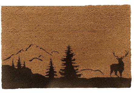 Relaxdays Fußmatte Kokos 80x50cm, Türvorleger Hirsch, rutschfest, wetterfest, Fußabstreifer innen & außen, Natur/schwarz