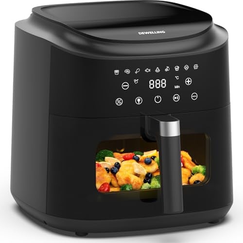 Heißluftfritteuse XXL 9L – 2350W Airfryer für Schnellgar, Heissluftfriteuse mit großem Sichtfenster, 9 Programmen, LED Touch Display & Warmhaltefunktion, Metall-Innenraum