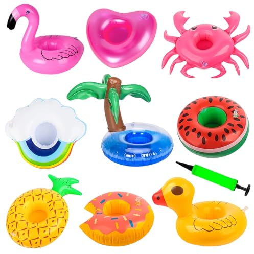 9 portabevande gonfiabili con fenicottero, portabevande e bevande, gonfiabili, per feste estive, spiaggia, feste hawaiane, 9 pezzi