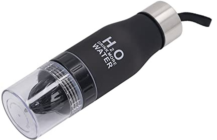 SIXRUN Bouteille d'eau avec Infuseur à Fruits 650 Ml, Presse-citron en PC avec Presse-agrumes Inférieur et Couvercle Anti-fuite, Bouchon en Acier Inoxydable 304 pour le Sport, les Voyages, le (BLACK)