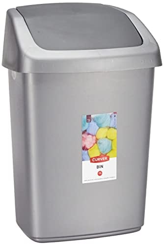 Curver 167910 - Cubo de basura (polipropileno, 25 x 20 x 38 cm), color plateado y gris