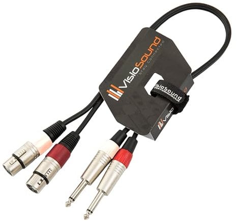 2 x Female XLR to 2 x 6.35mm 1/4 Mono Jack Twin Lead/Audio Signal Patch Cable 0.5m