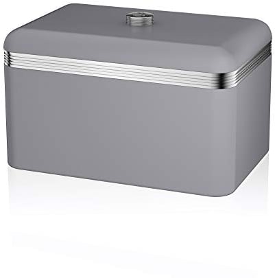 Swan SWKA1010GRN Retro Bread Bin, Metal, 18 Litre, Grey