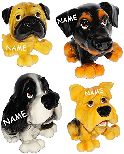 alles-meine.de GmbH 1 Stück - großes Sparschwein - Hund - incl. Name - aus Kunstharz - Mops/Cocker Spaniel/Deutsch Langhaar/Terrier - stabile Sparbüchse - Hundewelpe - Comi..