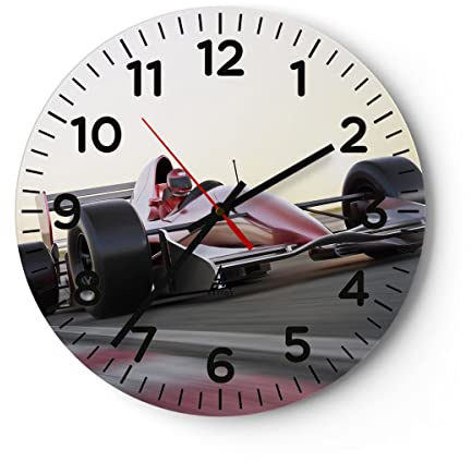ARTTOR Moderne Glasuhr 40x40cm Rund Wanduhr Autos Sport - 2423 | Formel 1 Wettrennen Glas Analog Wanduhr Lautlos Wanddekoration Wohnzimmer Büro Küche Wanddeko Küchenuhr Geräuschlos ARTTOR
