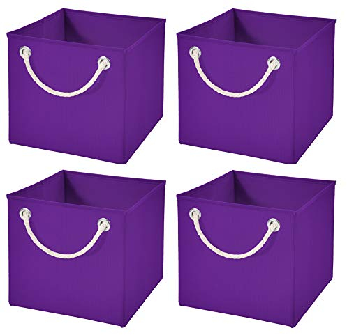 Stick&Shine 4er Set Lila Faltbox 15 x 15 x 15 cm Aufbewahrungsbox faltbar mit Kordel