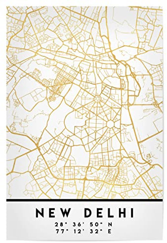 artboxONE Poster 30x20 cm Reise New Delhi India Street MAP Art - Bild New Delhi Asien City