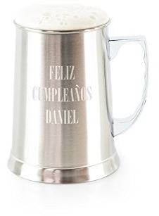 Regalo Original - Jarra Cerveza Medieval Personalizada - Acero Inoxidable - 40 cl - Color Plata - Grabado Láser con Nombre o Mensaje