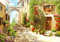 wandmotiv24 Fototapete Strasse italienische Stadt Italien Gasse, XS 150 x 105cm - 3 Teile, Wanddeko, Wandbild, Wandtapete, Blumen Blüten Blumentopf M1084