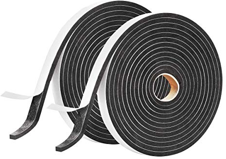 Onarway Foam Tape Weatherstrip for Door and Window Insulation, 4X 12.5mm(W) x 3mm(T) x 5m(L) Single Sided Foam Strips Adhesive, High Density Foam Seal Tape, Closed Cell Foam Seal Strip Tape, Black