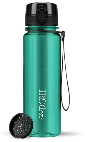 720°DGREE Trinkflasche 500ml “uberBottle“ crystalClear +Sieb - BPA-Frei, Auslaufsicher - Für Kinder, Schule, Sport, Fitness - Schmale Wasserflasche aus Tritan - Leicht, Stoßfest, Wiederverwendbar