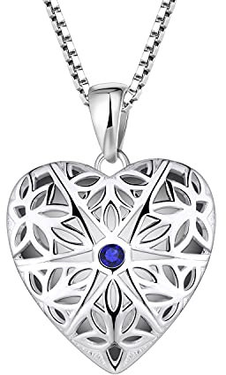 FJ Herz Foto Medaillon Kette Damen 925 Sterling Silber Personalisierte Medaillon zum öffnen für Bilder Memory Medaillon Anhänger Halskette mit Saphir Schmuck Geschenke für Frauen Mädchen
