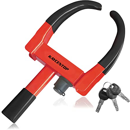Radkralle Universal Sicherheit Reifenschloss Anti-Diebstahl Schloss passend für die meisten Fahrzeuge, max. 25.4 cm Reifenbreite und 19.1 cm Reichweite, tolle Abschreckung, helles Rot/Schwarz