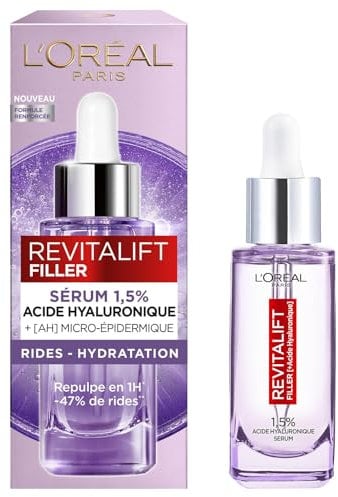 L’Oréal Paris – Sérum Anti-Rides & Anti-Âge – 1.5% Acide Hyaluronique Pur – Soin Visage Hydratant, Repulpant & Lissant – Pour Tous Types de Peaux – Revitalift Filler – 30 ml
