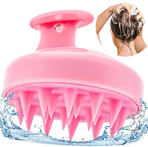 Jimbo Massaggiatore capelli in silicone, shampoo a secco, spazzola capelli ricci e lisci, massaggiatore testa per stimolare la crescita del cuoio capelluto (Rosa)