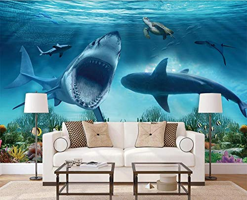 Fototapete Wandbilder 3D Effekt 430x310 cm Unterwasser-Welthai-Schildkröte Tapete 3D Vliestapete Tapeten Wandbild Tapeten Wohnzimmer Tv Wanddeko