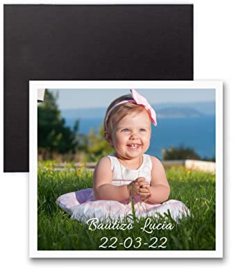 Detalles y Recuerdos de Bautizos, Comuniones, Bodas,Fiestas de Cumpleaños.para Invitados Originales,Pack Iman Flexible Personalizado (Cuadrado 7x7cm, Pack 24 Unidades)