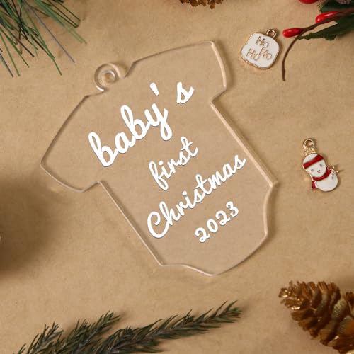 UNIQOOO 9.5 cm transparenter Acryl-Einteiler für das erste Weihnachten, für Neugeborene, Geburtsankündigung, Andenken, leere Weihnachtskugel, Baumdekoration, Namensschild, 4 mm extra dick, 20 Stück