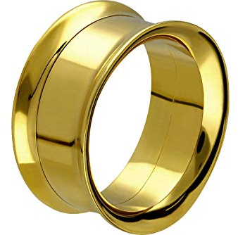 PIERCINGLINE Double Flared Tunnel Chirurgenstahl Piercing Ohr Tube Goldfarben 10 mm
