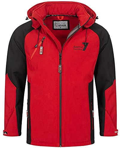 Arctic Seven Herren Softshelljacke Freizeitjacke Funktionsjacke Outdoor Fleece Gefüttert AS300 [AS-300-Rot-Schwarz-Gr.L]