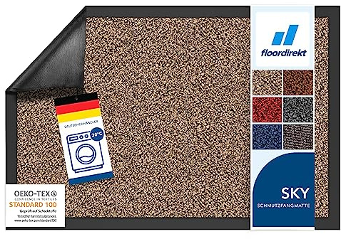 Floordirekt Schmutzfangmatte Rhine - waschbare & leistungsstarke Fußmatte - Sauberlaufmatte mit Rutschfester Rückseite - Türmatte für den Eingangsbereich (Ocker-Schwarz (meliert), 90 cm x 120 cm)