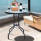 Marco Paul Interiors Outdoor Patio Table - Round Shaped Classic Style Garden Bistro Side Table Metal Frame Glass Top Table Garden Furniture for Decking, Occasional Drinks Table - (Black, 60cm)