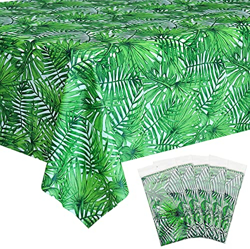 5Pcs Tropical Luau Kunststoff Tischdecke, Hawaii Palmblätter Tischdecke, Dschungel Tischdecke für Baby Geburtstag Brautdusche Geburtstagsparty Sommer Zoo Dschungel Safari Themenparty