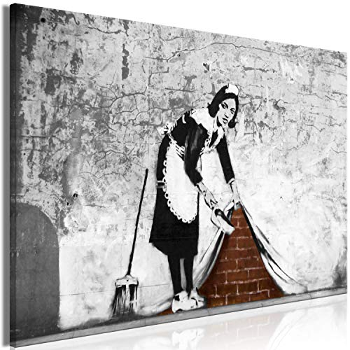 murando - Akustikbild Banksy Sweeping Under The Wall Leinwandbild 1 tlg Kunstdruck modern Wandbilder XXL Wanddekoration Design Wand Bild - Graffiti Street Art Straßenkunst